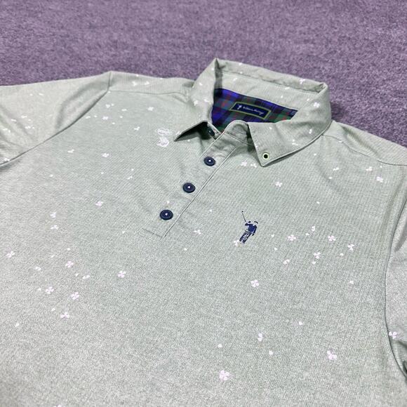 William Murray Green Four Leaf Clover Print Short Sleeve Golf Polo Shirt Size L - Picture 2 of 7